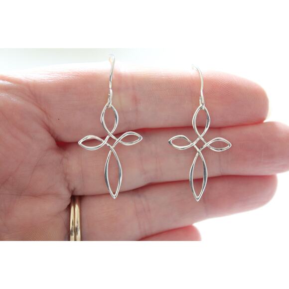 Sterling Silver Celtic Style Cross Earrings - Picture 4 of 5